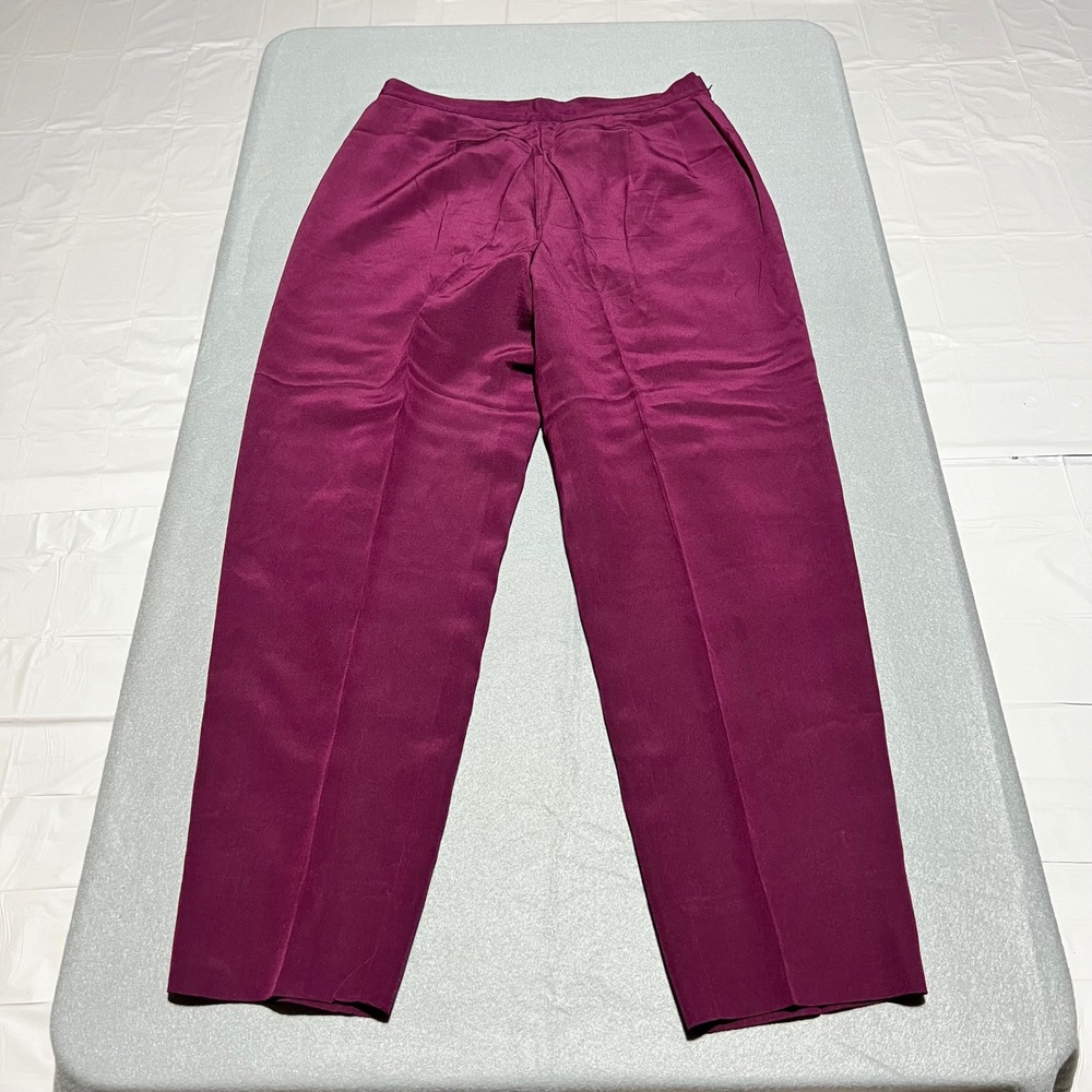 Valerie Stevens Petite Pure Silk Trousers Plum Burgundy Straight Leg Pants 12P